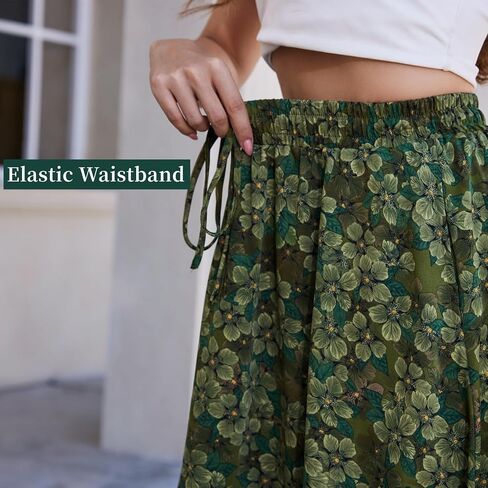 Maxi Skirts for Women with Pockets Long Midi Length Casual Skirt for Beach Party Holiday Blue Floral in Saudi Arabia