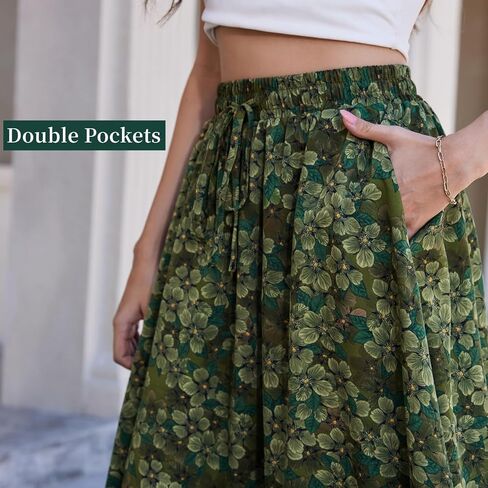 Maxi Skirts for Women with Pockets Long Midi Length Casual Skirt for Beach Party Holiday Blue Floral in Saudi Arabia