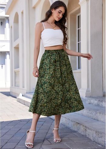 Maxi Skirts for Women with Pockets Long Midi Length Casual Skirt for Beach Party Holiday Blue Floral in Saudi Arabia