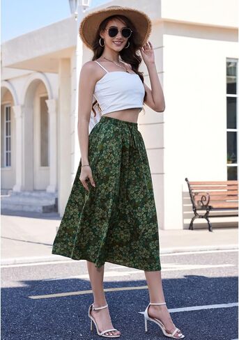 Maxi Skirts for Women with Pockets Long Midi Length Casual Skirt for Beach Party Holiday Blue Floral in Saudi Arabia