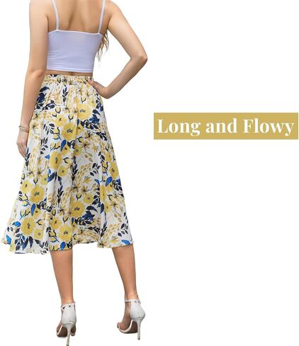 Maxi Skirts for Women with Pockets Long Midi Length Casual Skirt for Beach Party Holiday Blue Floral in Saudi Arabia