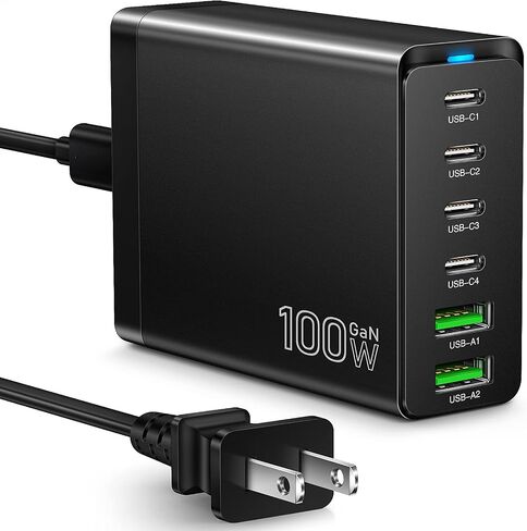 كتلة شاحن USB C، محور محطة شحن سريع بأربعة منافذ بقدرة 120 وات، كمبيوتر محمول PD 100 وات USB C وUSB A مكعب صندوق توصيل جداري متوافق مع iPhone 16/15، وGalaxy S23/22، وPixel، والأجهزة اللوحية وأجهزة الكمبيوتر المحمولة in Kuwait