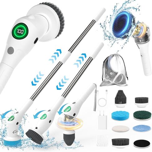 Electric Spin Scrubber, 9 in 1 Cordless Cleaning Brush with Type C USB Port, Charger, Gloves, 3 Adjustable Speed, LED Display, Electric Scrubber for Cleaning Bathroom Tub Tile Floor in Saudi Arabia