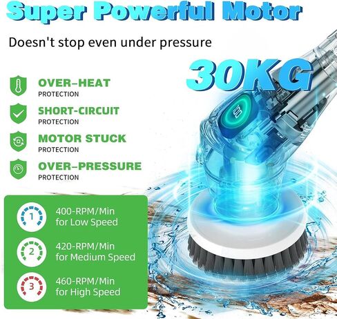 Electric Spin Scrubber, 9 in 1 Cordless Cleaning Brush with Type C USB Port, Charger, Gloves, 3 Adjustable Speed, LED Display, Electric Scrubber for Cleaning Bathroom Tub Tile Floor in Saudi Arabia