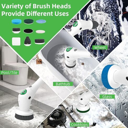Electric Spin Scrubber, 9 in 1 Cordless Cleaning Brush with Type C USB Port, Charger, Gloves, 3 Adjustable Speed, LED Display, Electric Scrubber for Cleaning Bathroom Tub Tile Floor in Saudi Arabia