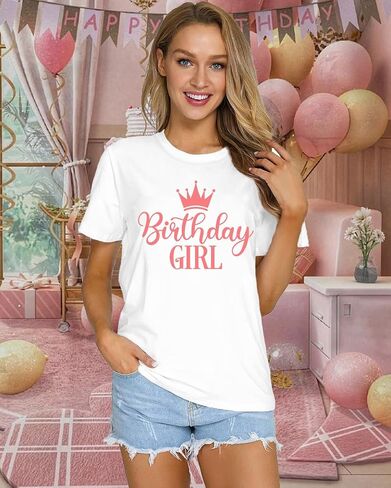 Birthday Shirts for Women Happy Birthday Queen T-Shirt Birthday Party Squad Tee Top in Kuwait