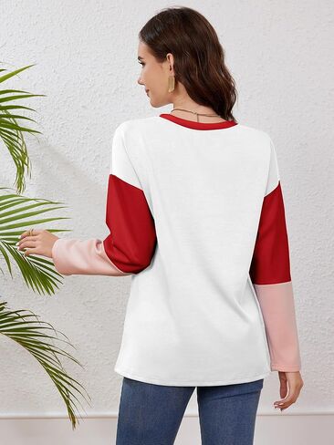TAKEYAL Women's Color Block T Shirts Crewneck Long Sleeve Tops Casual Fashion Soft Loose Fit Shirt in Saudi Arabia