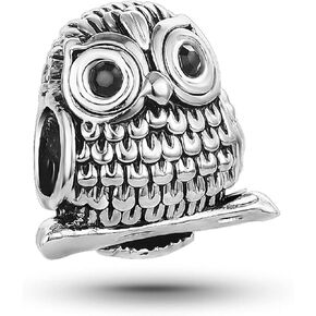KunBead Blue Owl Love Bead Charms Compatible with Pandora Charm Bracelets Birthday Jewelry for Women
