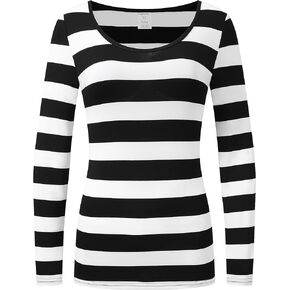 Formeet17 Women's Long Sleeve Striped T-Shirt Causal Scoop Neck Shirt