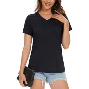 MAGCOMSEN Women's Cotton T Shirt V-Neck Short Sleeve Shirt Classic-Fit Casual Breathable Tee Summer Basic Tops in Kuwait