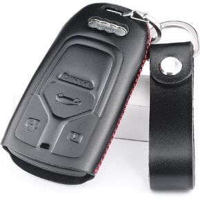 Leather Key Fob Cover Case Compatible with Audi A4 Q7 Q5 TT A3 A6 SQ5 R8 S5 Smart Key (Red Stitch)
