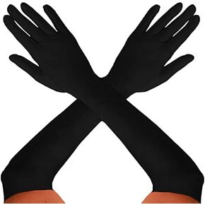 REDSTAR Opera Gloves for Women - Long Satin Gloves Elbow Length Long Sleeve Gloves for Women - 1920 Style Formal Elbow Length Gloves - Black