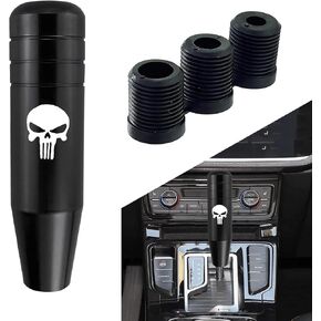 1 PC Car Gear Shift Head, 5.11" x 1.37" Skull Print Heavy Feel Non-Slip Design Alloy Shifter Decorative Shift Handle with Adapter, Modification Accessories, for Most Car Models (Grilled Blue)