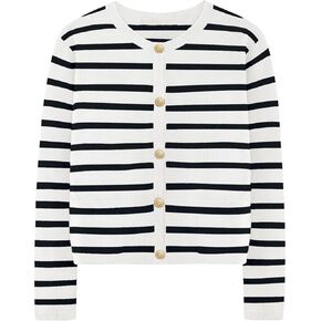 Striped Cardigan Sweaters for Women Long Sleeve Button Fall Trendy Pockets Sweater Jackets Knit Tops Cardigan