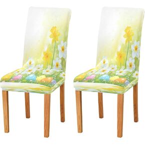 xigua Chair Covers for Dining Room, Easter Eggs Spring Flowers Chair Slipcovers Removable Washable Chair Covers Protector Perfect for Home/Restaurant/Hotel Ceremony 4PCS