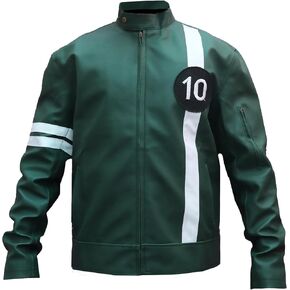 Green Alien Swarn Tennyson Ben - Ten Jacket Faux Leather Green and White Biker Jacket For Men