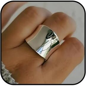 Wide Band Rings for Women Men Gold Chunky Rings Silver Gold Cigar Band Rings For Women Polish Large Thumb Index Full Finger Rings Size 7-9
