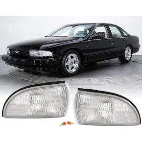 USR 91-96 Impala Corner Lights - Front Cornering Turn Signal Side Marker Parking Lamps (Left + Right) Compatible with 1991-1996 Chevy Impala/Caprice (Clear Lens with x2 T10 Amber Bulbs)