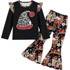 Girls Summer Clothes 2PCS Ruffle Sleeve Top Flare Pant Sets Cute Girls Outfit Clothing Set for Girls 4T-12Y