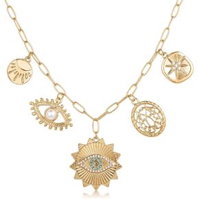 Humble Chic Gold Charm Necklace for Women - Paperclip Chain Necklace with Trendy Charms, Chunky Statement Necklace in Gold Tone