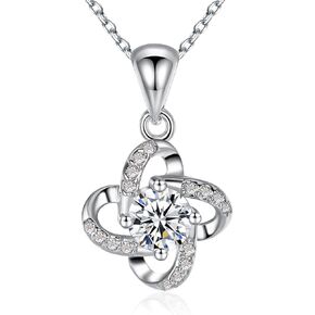Moissanite Diamond Necklaces for Women, 1CT 14K White Gold plated Sterling Silver Hypoallergenic Necklaces Pendant Jewelry Gifts for Women