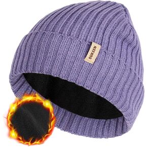 Sukeen Winter Beanie for Men Women Fleece Lined Soft Warm Winter Hat Waterproof Cuffed Skull Cap for Cold Weather Light Purple