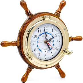 14" Authentic Nautical Time Tide Clock Porthole Ship Wheel | Navy Pirate's Gift & Decor | Nagina