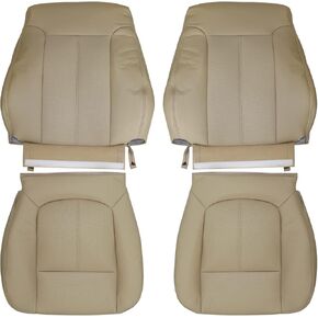 Priprilod Tan Leather Driver & Passenger Side Bottom Perforated Replacement Seat Cover & Top Lean Back Compatible with Ford F250 F350 F450 F550 Lariat 2011 2012 2013 2014 2015 2016