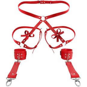 Punk Leather Thigh Harness,Punk Waist Chain Belt for women's and girls' jewelry belt body chains for Halloween(red)