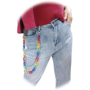 Women Men Rainbow Trousers Chain Hip Hop Punk Pants Wallet Key Chain Colorful Acrylic Gothic Rock Jean Pant Chain Waist Chain (colorflul)
