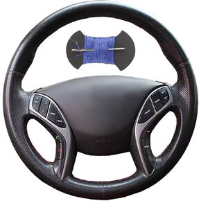 Car Steering Wheel Cover Microfiber Leather Stitch Wheel Wrap Fit for Hyundai Elantra 3 2011-2016 Elantra 3 Sport Avante i30 Tourer 2011,Black