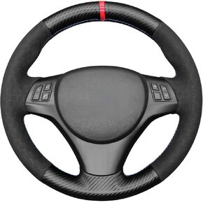 MEWANT Steering Wheel Cover for BMW 1 Series E81 E82 E87 E88 /3 Series E90 E91 E92 E93/ M3 E90 E92 E93Hand Stitch Suede and Carbon Fiber