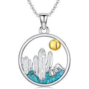 Western Horseshoe/Cowboy Boot/Cactus Necklace for Women 925 Sterling Silver Turquoise Western Pendant Country Jewelry Christmas Gifts for Cowgirl Cowboy