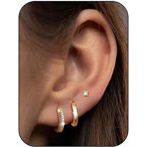 LOYALLOOK Small Gold Earrings for Women Trendy 14k Gold Plated Huggie Hoop Earrings Hypoallergenic Cartilage Earring Sets for Multiple Piercing Dainty Gold Stud Earrings for Women