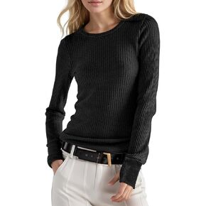 Yimoon Women Waffle Knit Tops Thermal Long Sleeve Undershirt Casual Slim Fitted Crew Neck Pullover Shirts with Thumb Hole