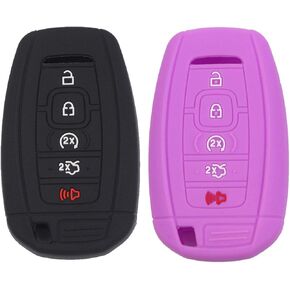 2pcs Rubber Remote Smart Key Fob Case Cover Protector Holder Compatible with Lincoln 2017 2018 2019 2020 2021 MKC MKX MKZ Continental Navigator 2019 2020 Nautilus Black Purple