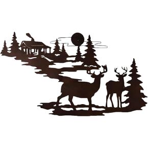 Metal Wall Art Decor by Prime Goods. Aesthetic Room Decor. Rustic Retreat. Black Metal Wall Decor with Woodland Cabin & Deer. Great Wall Art for Living Room, Bedroom, or Outdoor Living Space.