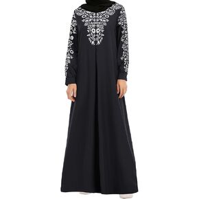 WSPLYSPJY Floral Printed Maxi Dress Muslim Abaya Long Sleeve Women Girls Prayer Clothes with Hijab