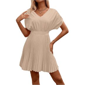 Floerns Women's Dolman Short Sleeve A Line Dress V Neck Pleated Hem Party Short Dresses