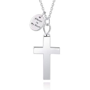 BEILIN S925 Sterling Silver Cross Urn Necklace for Women Men - Keepsake Memorial Cross Cremation Jewelry for Ashes(Always in my heart)