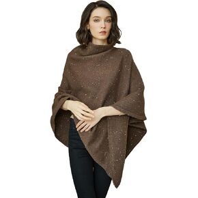 BEAUTELICATE Women Wool Poncho Knitted Tweed Wool Sweater Pullover Pile Collar Cape