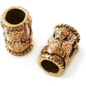 Bronze Norse Thors Hammer Beard Beads Rings, Dreadlock Viking Pirate Medieval Hair Beads, Pagan Jewelry