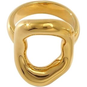 Kokoma Hollow Oval Shaped Chunky Statement Ring for Women Stainless Steel Irregular Thick Chunky Gold Finger Band Stackable Rings Geometric Ring Minimalist Jewelry