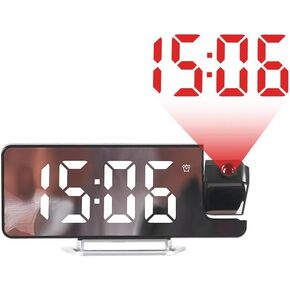 Projection Alarm Clock, 7.9'' Digital Alarm Clock with 180° Rotatable Projector, LED Alarm Clock with Temperature, 4-Level Dimmer, 12/24H, Snooze, for Home, Bedroom Ceiling, Living Room