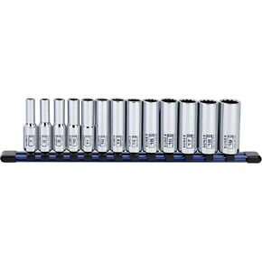 13Piece 3/8" Drive Chrome Socket Rail 12Pt Metric Deep