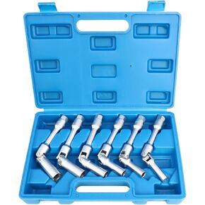 DPTOOL 6pcs 3/8" Drive Extra Long Glow Plug Socket Set, 180 Degree Universal Joint Swivel Spark Plug Socket Set, 6 Point Glow Plug Removal and Installation Tool 8mm 9mnm 10mm 12mm 14mm 16mm