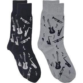Foozys Men’s Crew Socks | Fun Fancy Musical Instruments Themed Fashion Novelty Socks | 2 Pairs Included in Two Colors