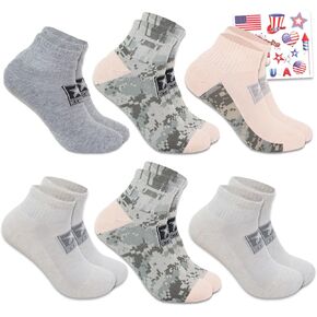 U.S. Army Socks for Men - Military Socks Bundle with 6 Pairs of US Army Ankle Socks Size 4-10 Plus Temporary Tattoos | Army Socks for Adults