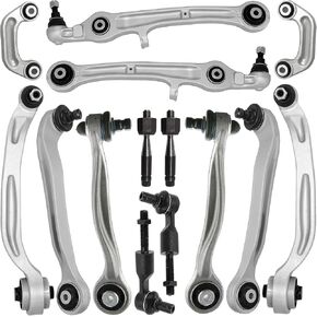 Suspension Front Control Arm Kit Compatible With 2004-2011 Audi A6 Saloon Avant Allroad Estate Front Upper & Lower Control Arm, Sway Bar Link Front, Front inner & Outer Tie Rod Ends