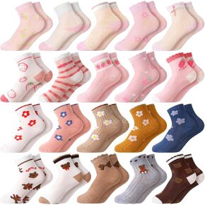 Bencailor 20 Pairs Cartoon Pattern Crew Socks Cute Patterns Ruffle Crew Socks Cotton Cute Socks for Kids Girls